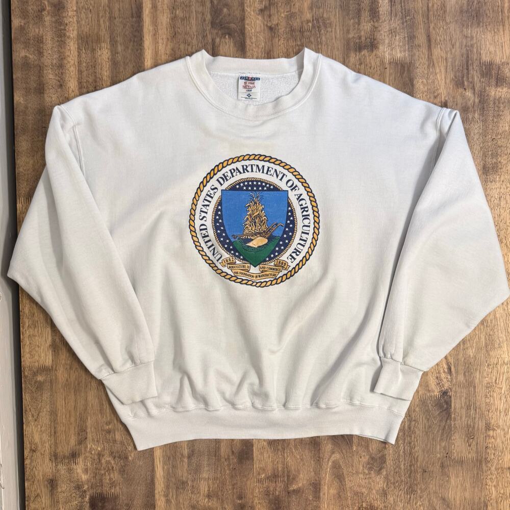 VTG United States Department of Agriculture Sweatshirt Crest White Unisex 2XL - Picture 8 of 11